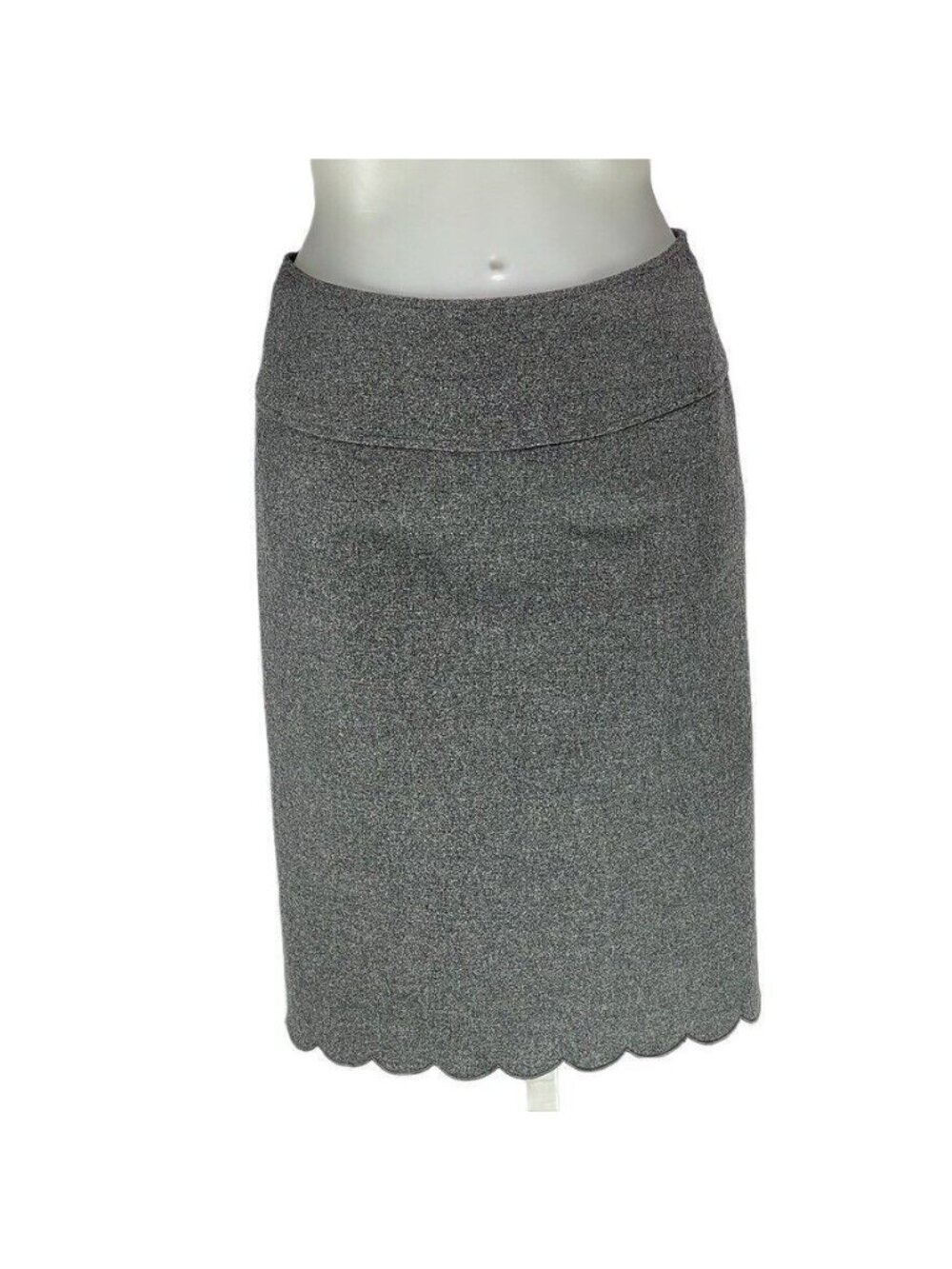 DKNY Gray Midi Pencil Skirt With Scalloped Hem Back Zip Closure